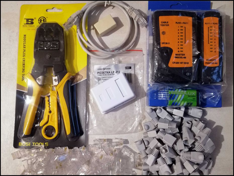 Набор Сетевика RJ 45 обжимка тестер коннектора колпачки соеденитель