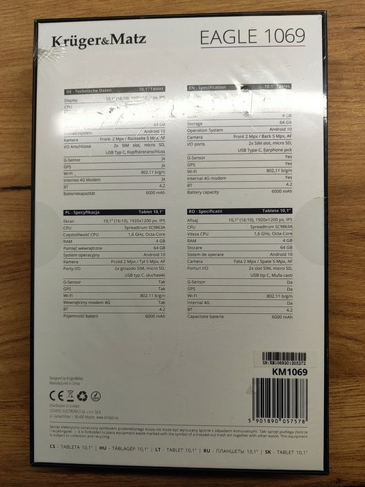 Tablet Krüger&Matz EAGLE 1069, 10,1"cala 
Nowy zaplombowany nieużywany