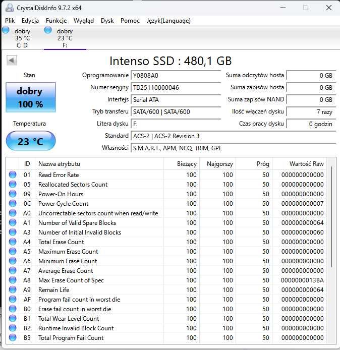 Dysk SSD Intenso 480GB 2,5" SATA III S.M.A.R.T TRIM NCQ Nowy !