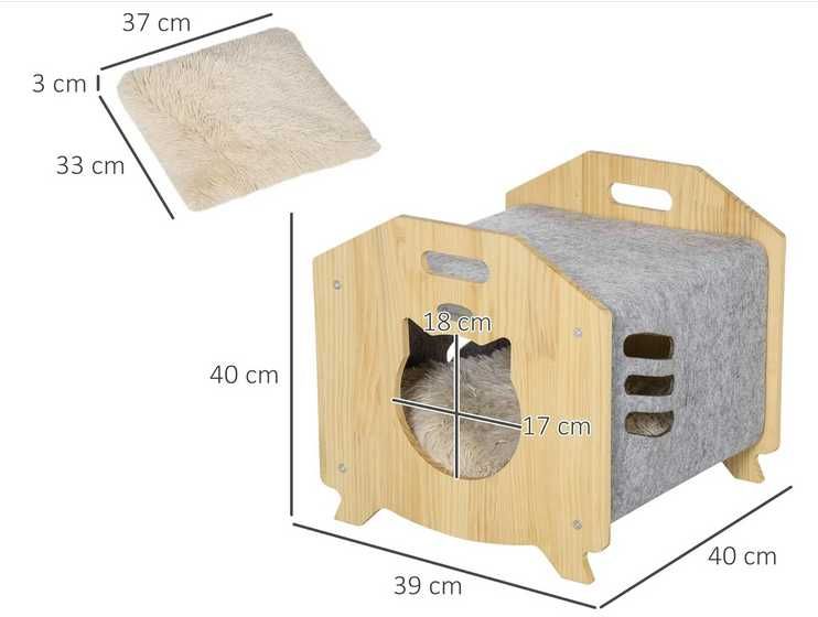Casota gato portátil com almofada removível   40x39x40cm  ENVIO GRÁTIS