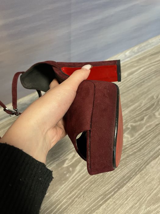 Бордовые замшевые босоножки на каблуке 12 см, размер 37