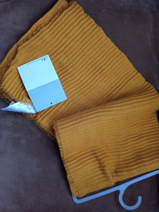 Musztardowy miodowy szalik szal damski prążkowany dopamine dressing