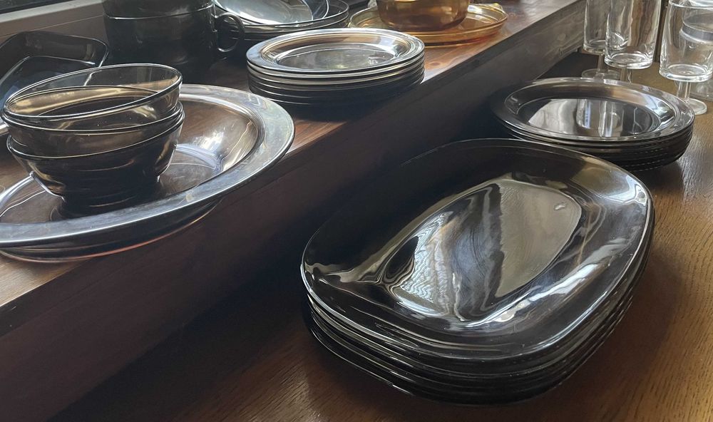 PRL TALERZE płaskie deserowe ciemny brąz dymiony Duralex 6 szt. 19 cm