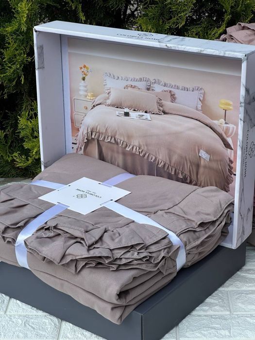 Суперціна! Постельное белье с рюшами сатинова постільна білизна