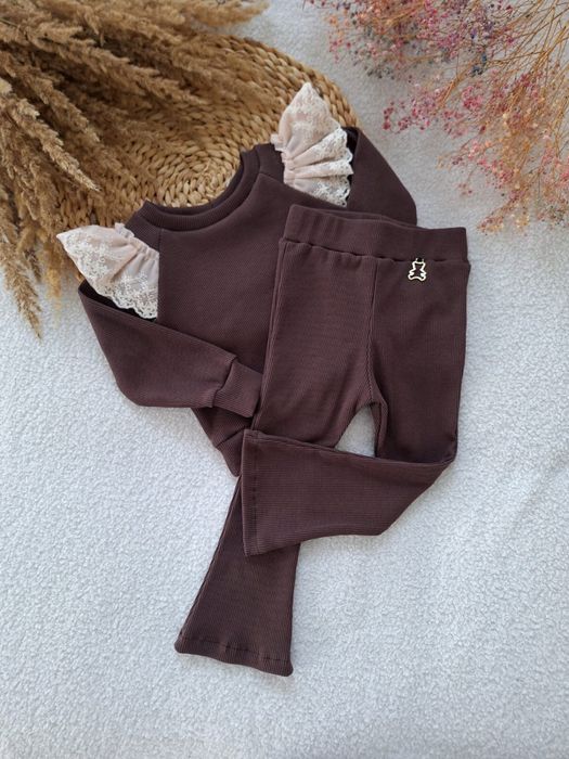 Dzwony dziewczęce czekoladowe prążek 134 cm Nikol Kids Fashion