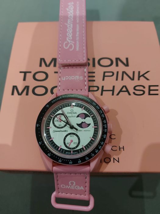 Relógio omega x swatch mission to the pink moonphase