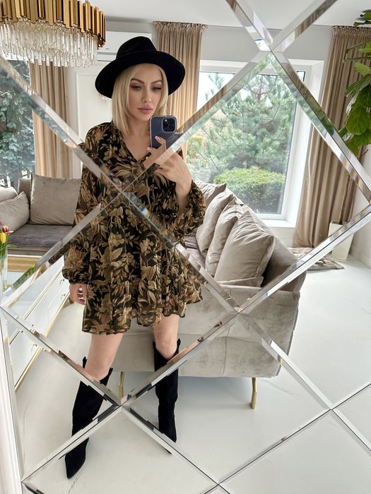 H&M sukienka wzory boho lekka M