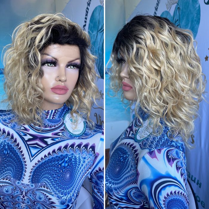 Натуральный парик имитация кожи славянский волнистый волос кудри блонд