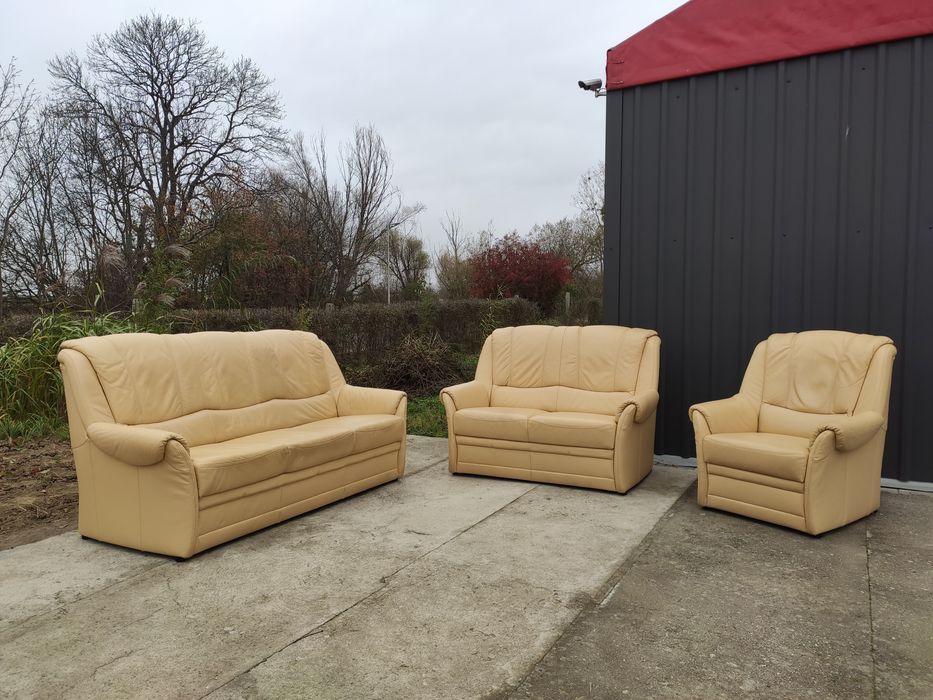Sofa skórzana 3-osobowa+2-osobowa+fotel-100% skóra naturalna! Okazja