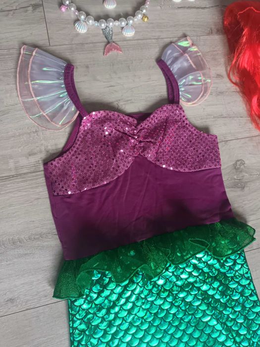 Nowy strój! Syrenka Ariel +PERUKA + biżuteria! r. 122