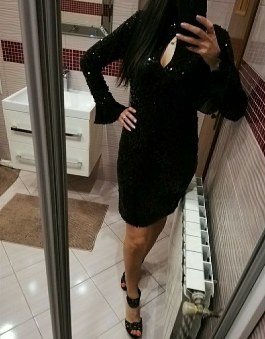 Nowa sukienka czarna cekiny cekinowa 38 m s/m wesele osiemnastka urodz