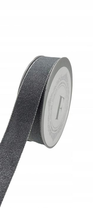 Wstążka tkana Skrząca Szary- Popiel 2,5cm/10 cm