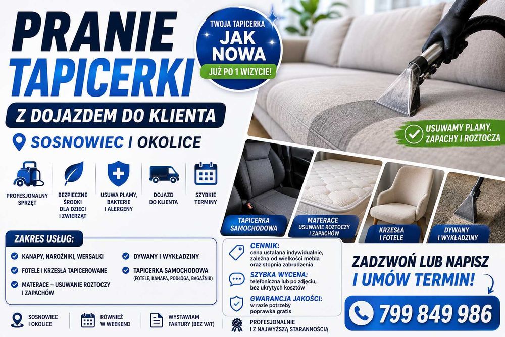 Pranie Tapicerki Materiał / Skóra | Kanapy, Auta, Materace, Dywany | Sosnowiec