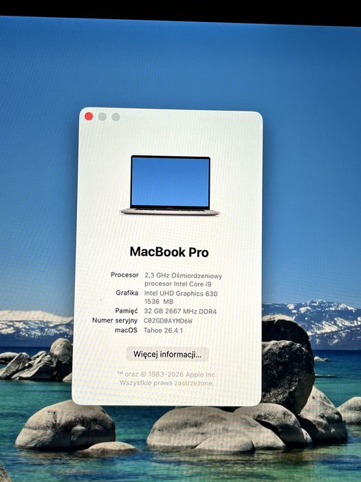 Apple MacBook Pro A2141 2019 16 cali, i9, 32GB RAM, 1TB