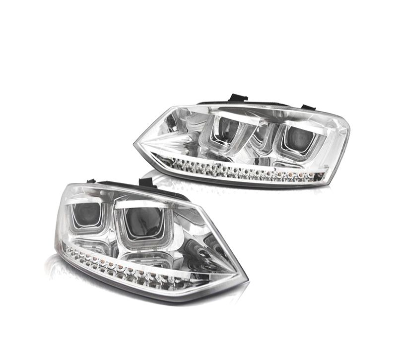 FAROIS FRONTAIS VOLKSWAGEN VW POLO 6R 09-14 LUZ DIURNA DINAMIC FUNDO CROMADO
