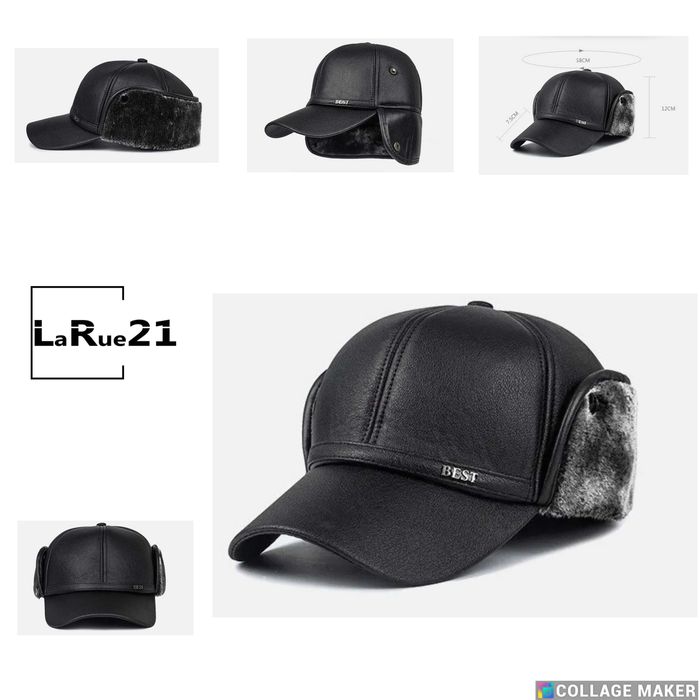 M30/ Zimowa, nowa męska czapka z daszkiem - imitacja skórzana
