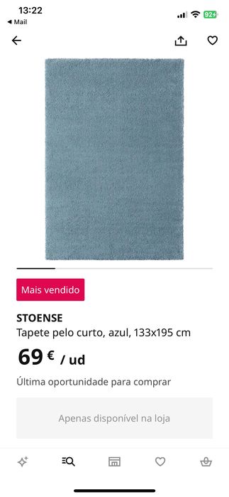 Tapete IKEA Stoense azul 133x195 cm. Embalagem por abrir.