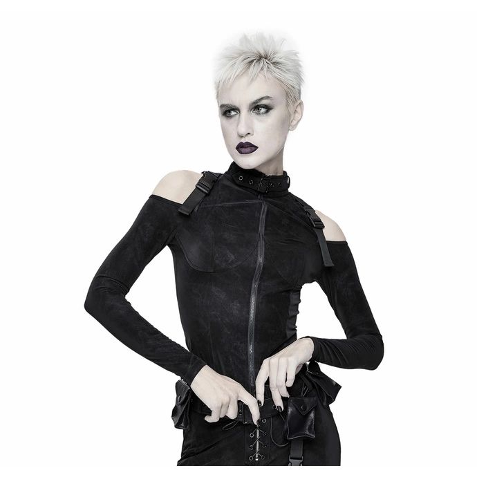Жіноча футболка з довгими рукавами лонгслів готичний DEVIL FASHION — панк-модель Landslide (водолазка з вирізами на плечах) L