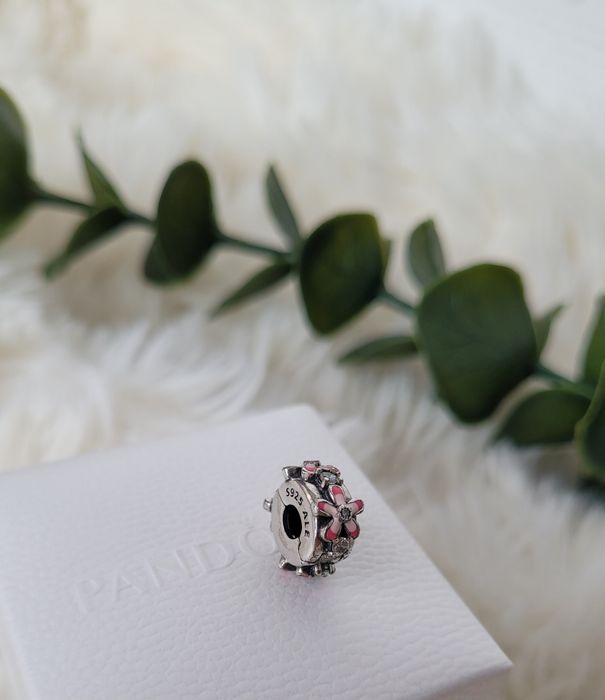 Pandora charms kwiatowy bratki klips flower clip różowy pink ALE