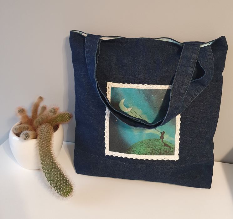 Torba jeansowa, shopperka, rękodzieło, handmade, na prezent