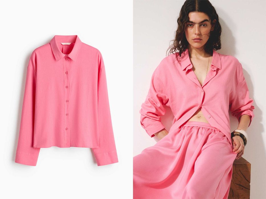 Bluzka koszula Lniana S nowa kole różowy Len wiskoza PROMOCJA Premium