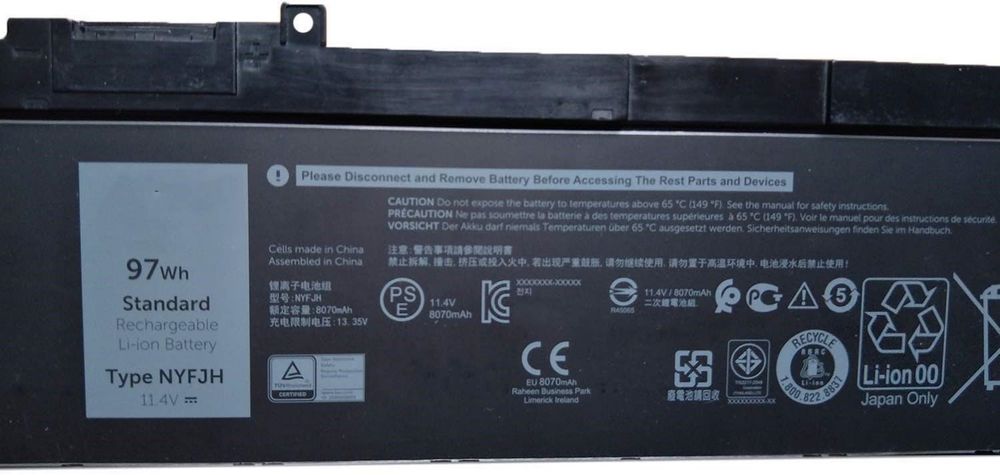 Bateria 11.4V 97Wh 8070mAh do Dell Precision
