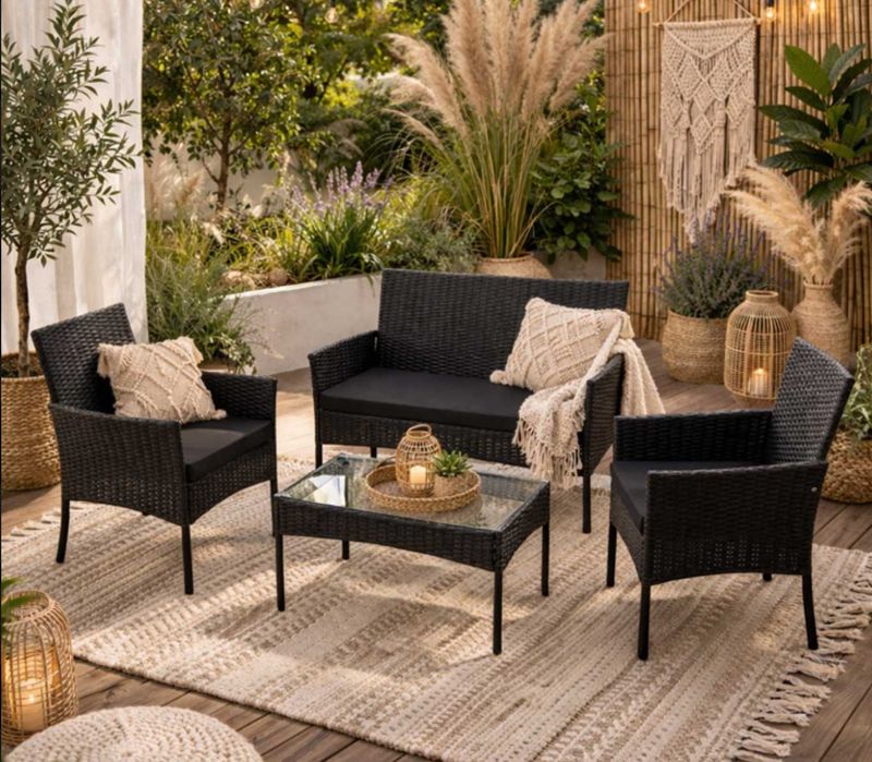Zestaw Mebli Ogrodowych TREVISIO Sofa 2 Fotele Stolik Poduszki RATTAN Taras Balkon