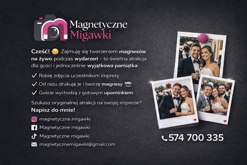 Magnesy na żywo, telefon życzeń, audio księga gości, kwiaty giganty