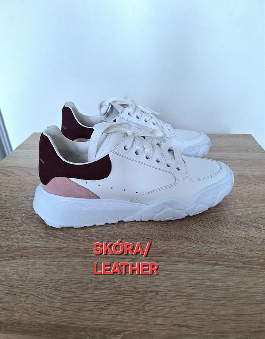 Alexander McQueen skórzane sneakersy białe z zamszem, 40