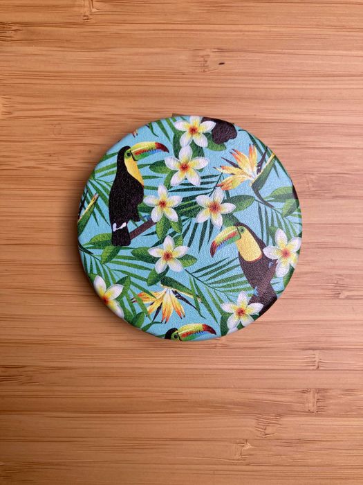 Lusterko kosmetyczne kieszonkowe kwiaty tukan tropikalny wzór NOWE