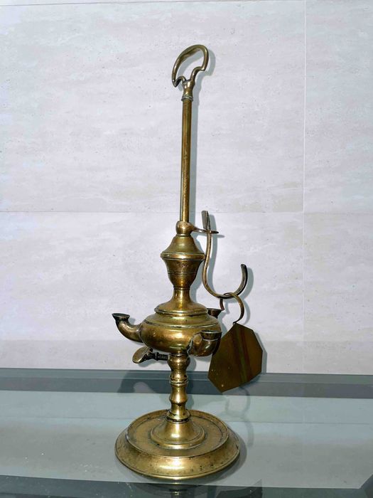 Candeia de Azeite (antiga) com Correntes em Latão