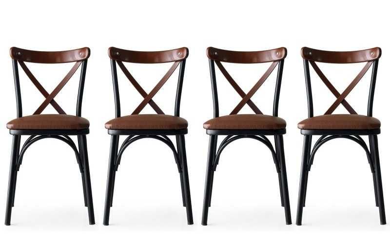 Zestaw 4 krzeseł rustykalnych Ekol brązowo-czarne Kalune Design