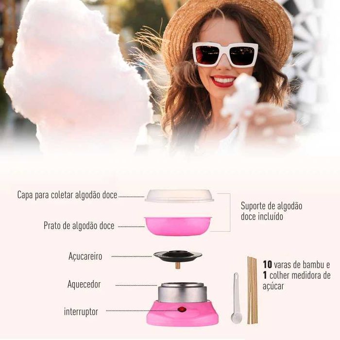 Máquina de Algodão Doce - Potência 450W-550W - Rosa