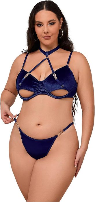 Women's Lingerie Set - Underwired Bra & Briefs - Blue, Size M