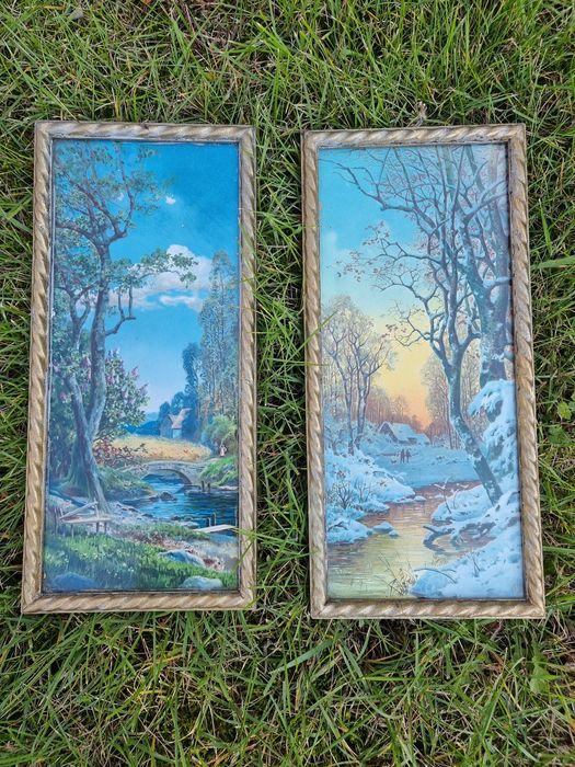 Stare obrazy malowane w ramce wiosna i zima