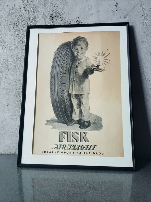 Oryginalna dwustronna reklama retro z 1930 roku FISK