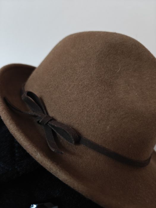 Kapelusz wełniany 100% wełna brązowy elegancki czapka vintage