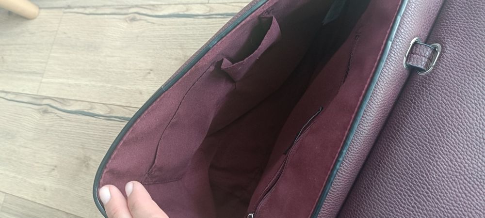 Torebka bordowa New Look A4 welur wisniowa listonoszka