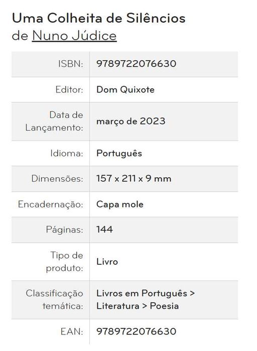 Uma colheita de silêncios / Nuno Júdice