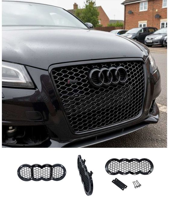 Suporte Favo de Mel Compatível com Emblema Audi em Preto Brilhante