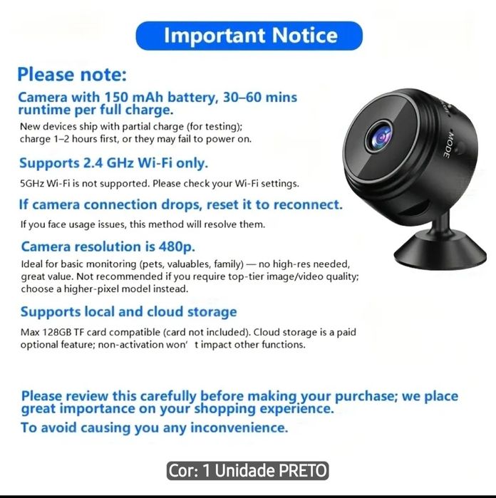 Mini camera de segurança e vigilância