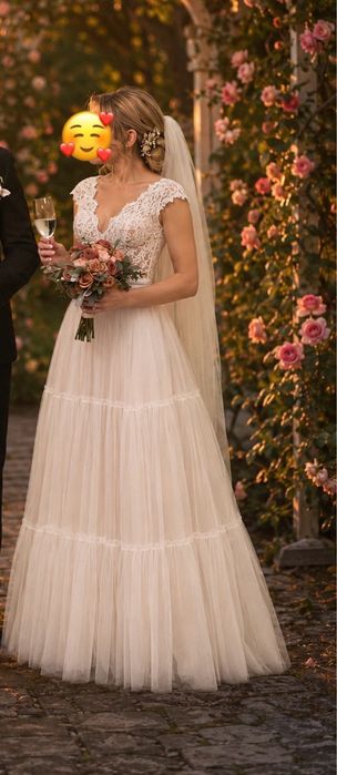 Suknia ślubna xs ivory tiul koronka 167-168cm