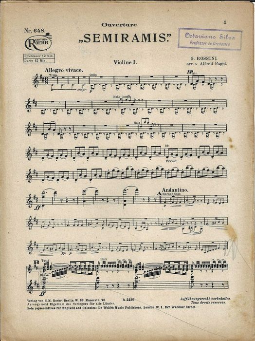 Semiramis (Rossini) - Abertura - Partitura Antiga Completa para Orquestra – 94 páginas