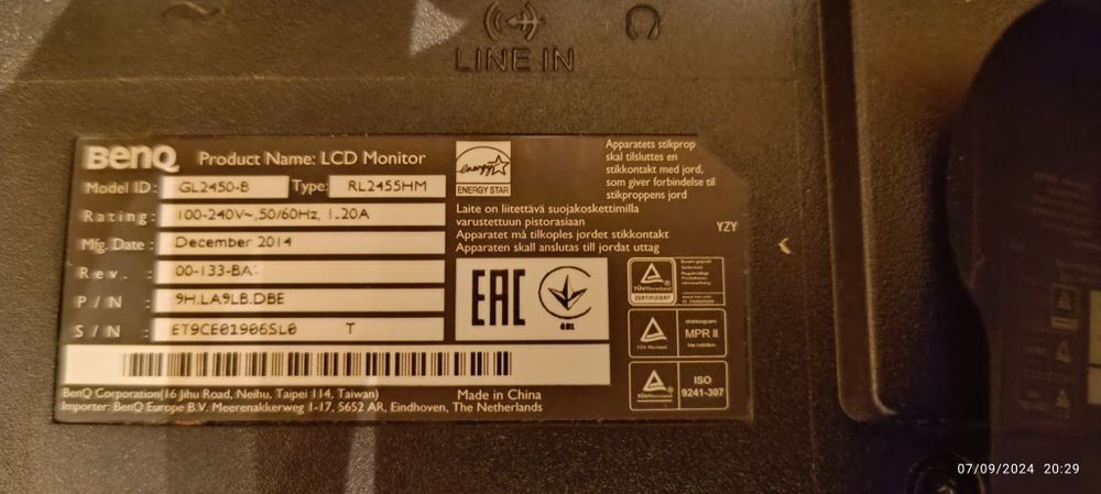 Monitor BENQ  GL 2450 B