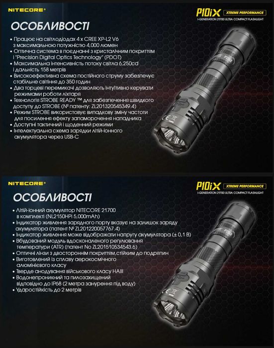 Nitecore P10iX Надпотужний Тактичний Ліхтар 4000 Люмен STROBE READY