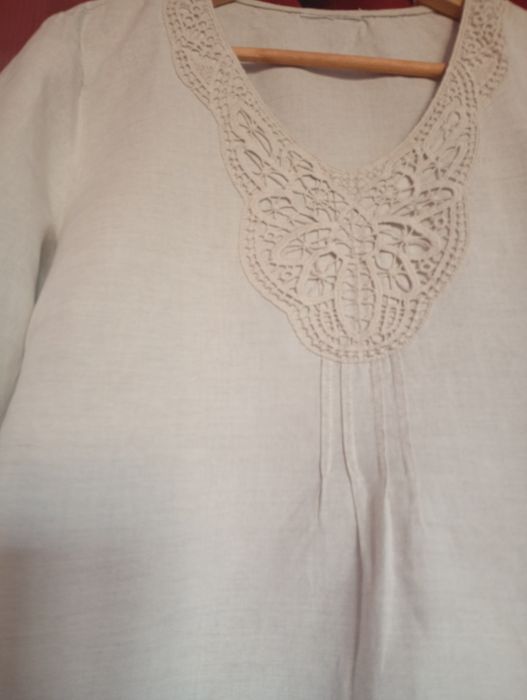 Bluzka, tunika lniana beżowa Boho upał, wakacje,lato size 40