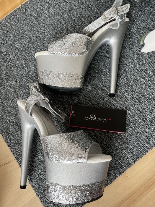 Szpilki Pole Dance silver shine r.37 nowe jak pleaser