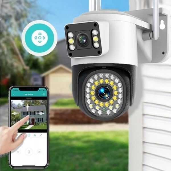 KAMERA WIFI PODWÓJNA IP SMART Obrotowa Zewnętrzna 4 MPX Detekcja Ruchu