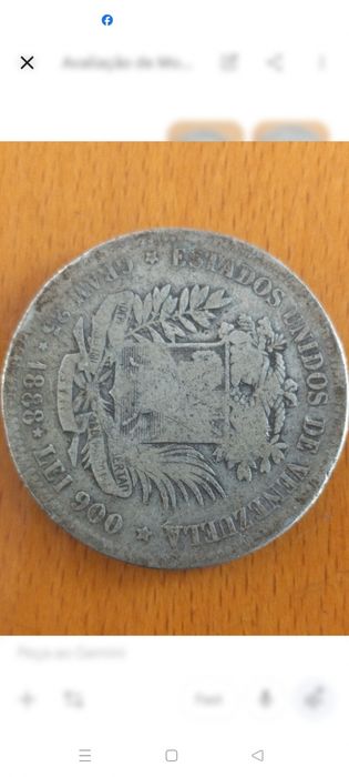 Moeda Rara 5 Bolívares Venezuela 1888 - Prata 0.900 (Simón Bolívar)
M