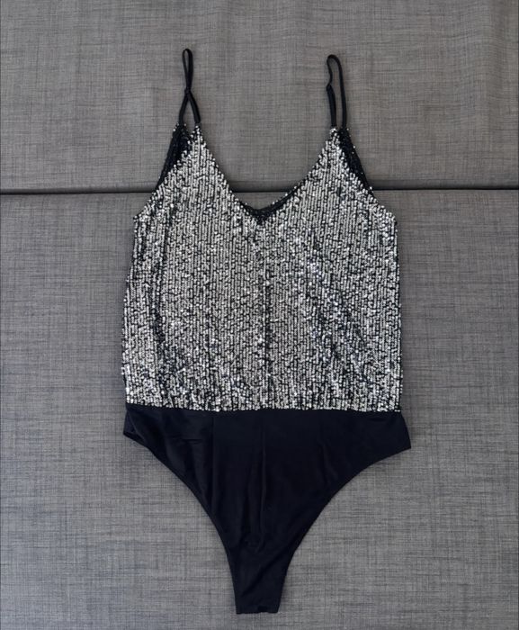 ZARA Body Lantejoulas Prateado e Preto - Tamanho M